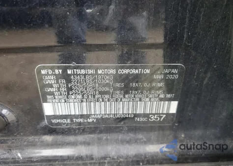 2020 Mitsubishi Outlander Sport Es z USA, uszkodzony, nr VIN JA4AP3AU4LU030449